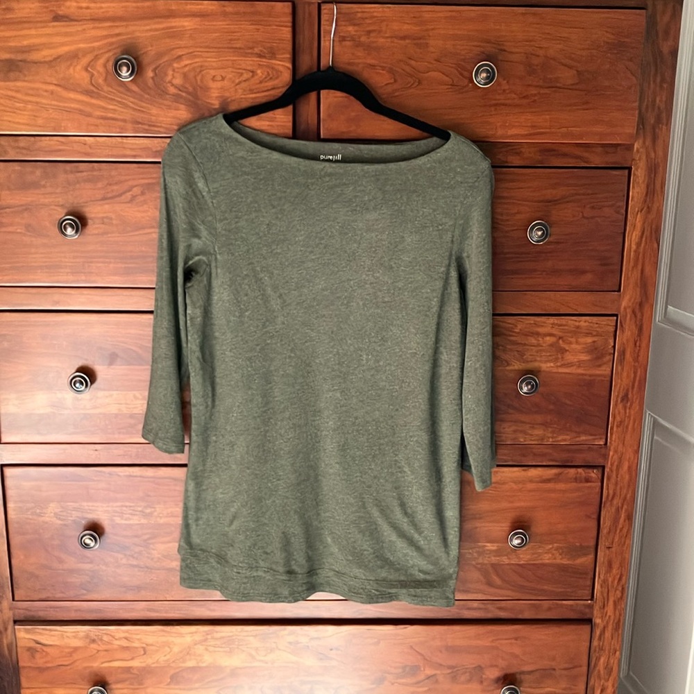 J Jill Pure Jill Boat Neck Layered Tunic Shirt Women Large Green 3/4 Sleeves